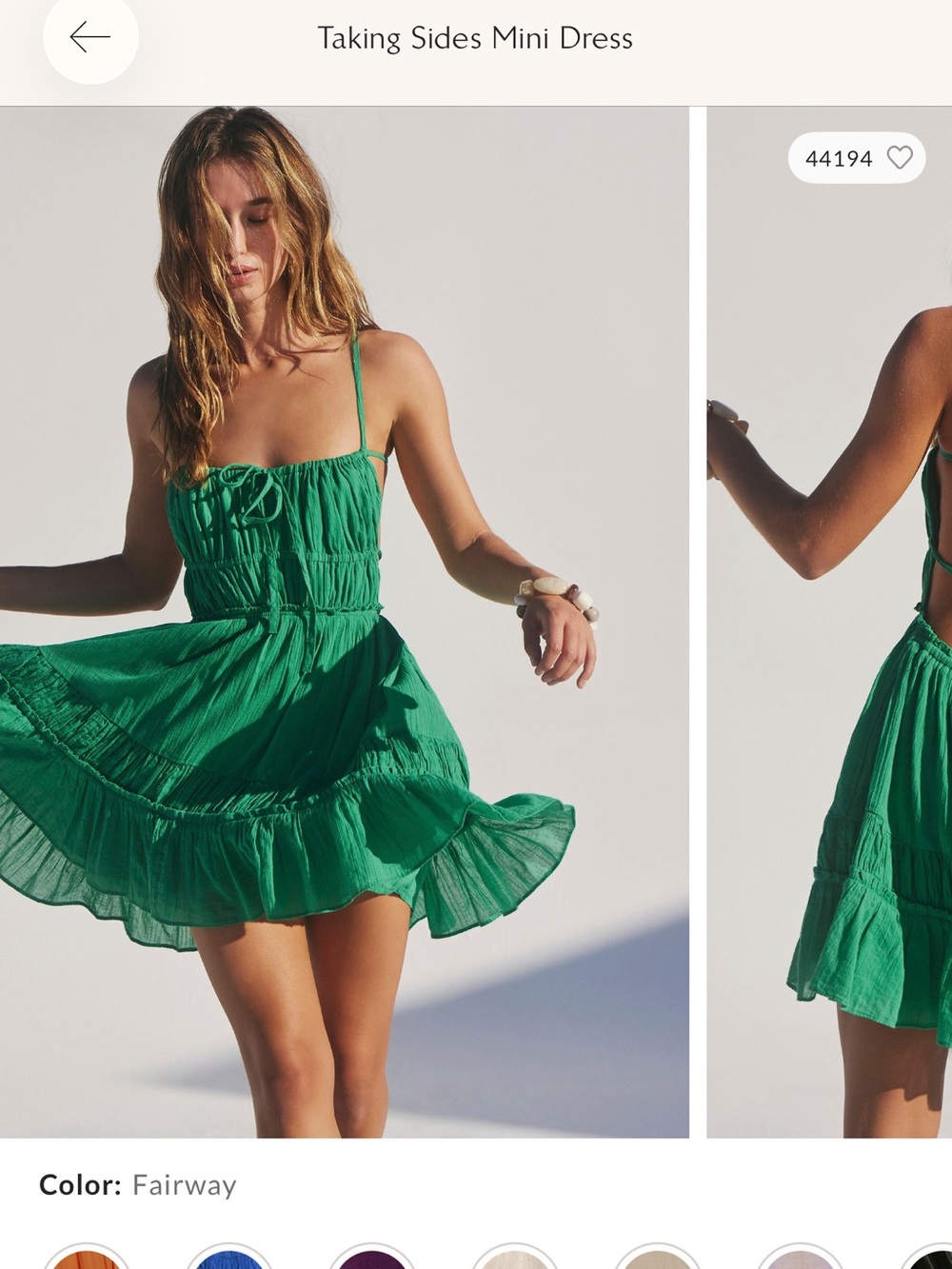Free People Green Taking Sides Mini Dress